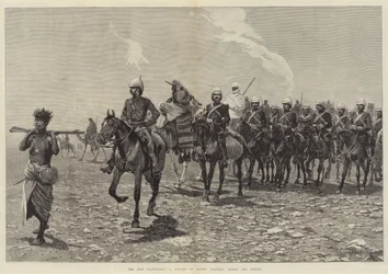 La expedición del Nilo, una columna de tropas cruzando el desierto